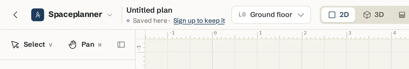 The top bar with the plan name, the saved here status and the Sign up to keep it button