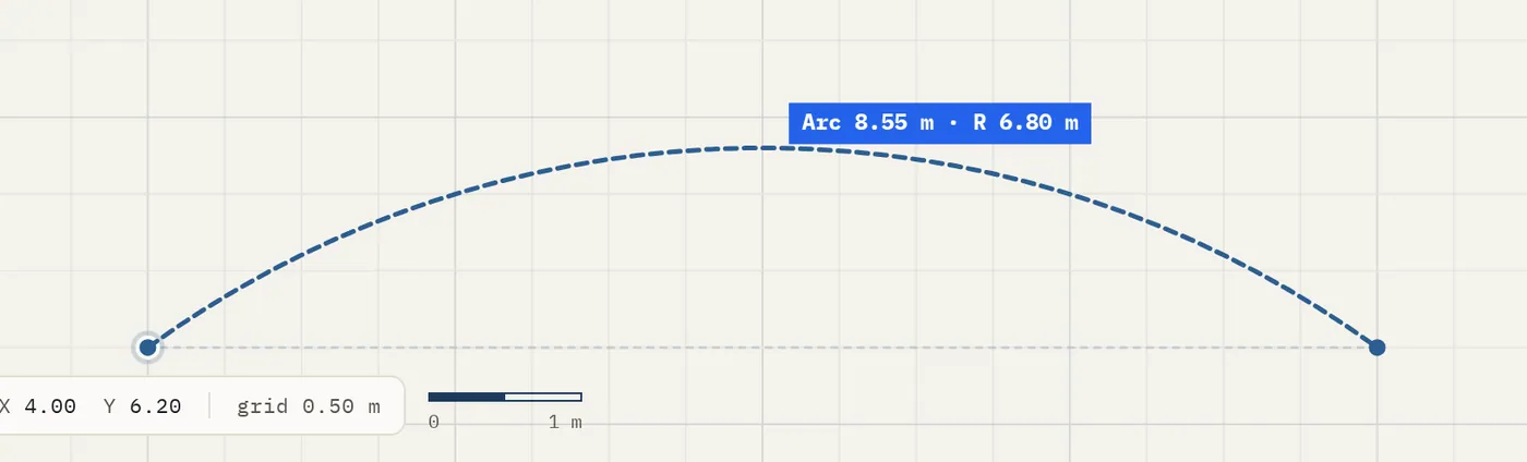 A curved wall being bent with a bulge and radius readout