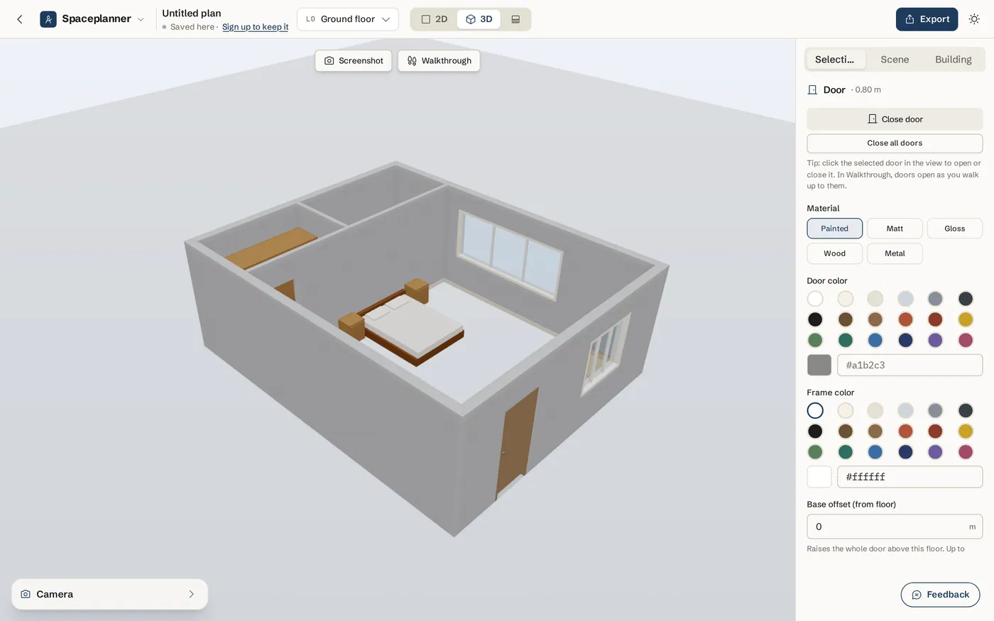 A door swung open in the 3D view