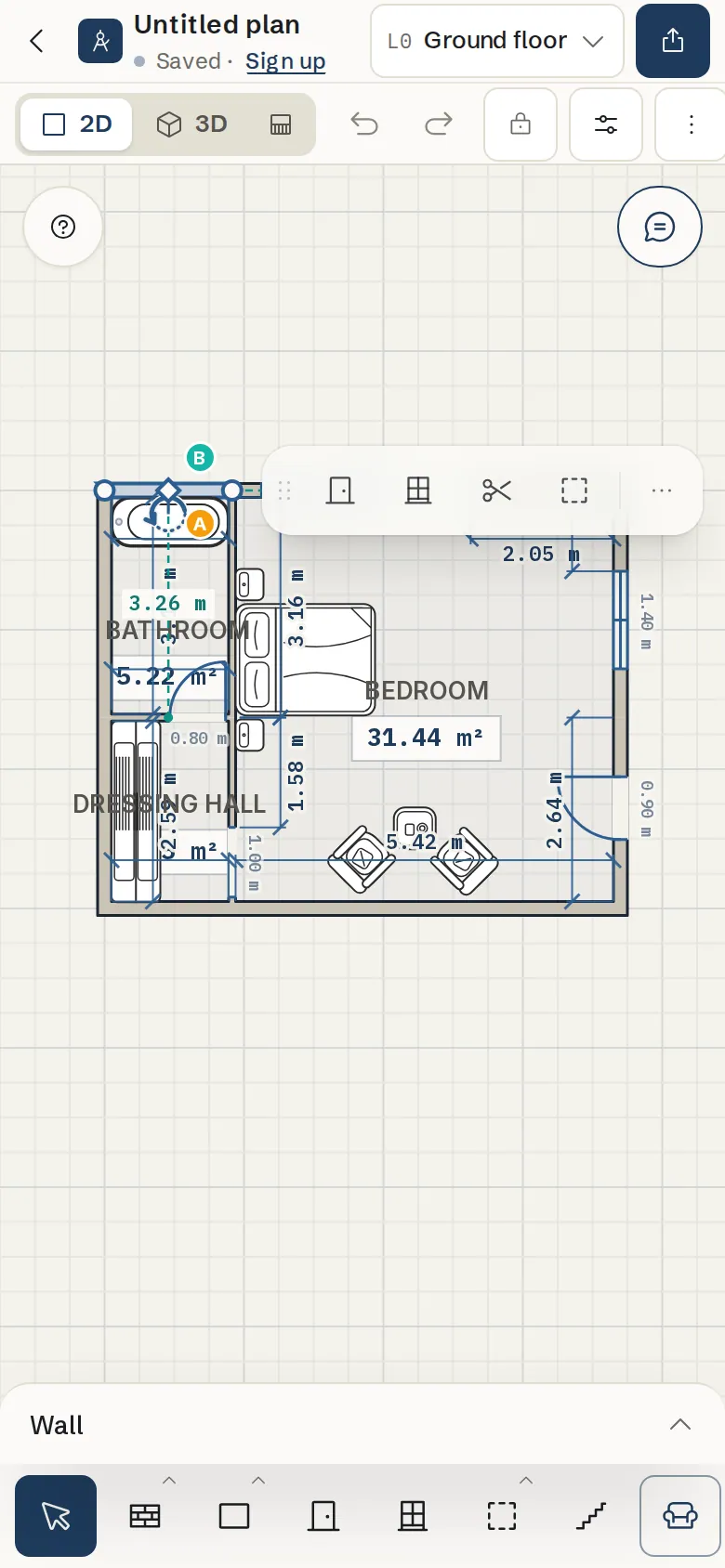 A selected wall on a phone with its settings in a sheet sliding up from the bottom