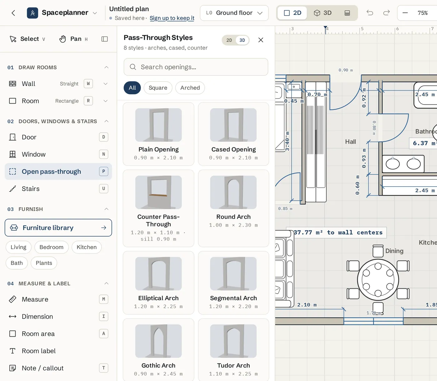 The Pass-Through Styles gallery with square and arched openings