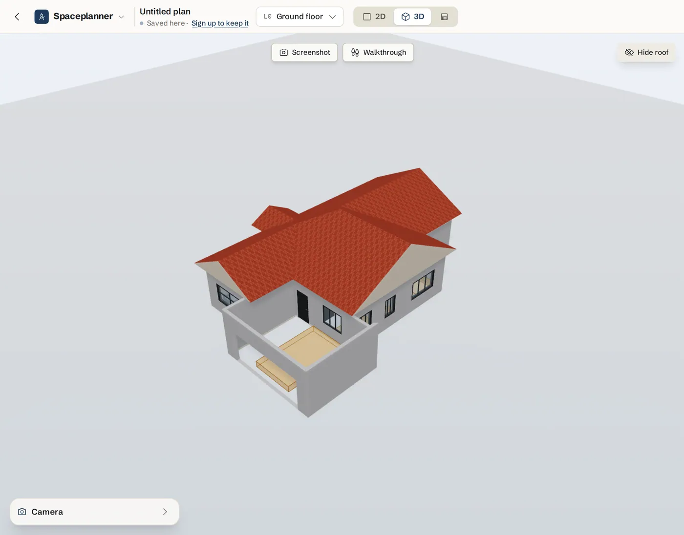 A house with a hip roof in the 3D view