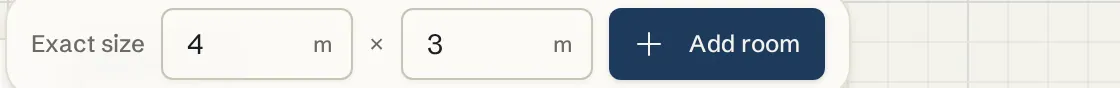 The Exact size bar with width and depth fields and an Add room button